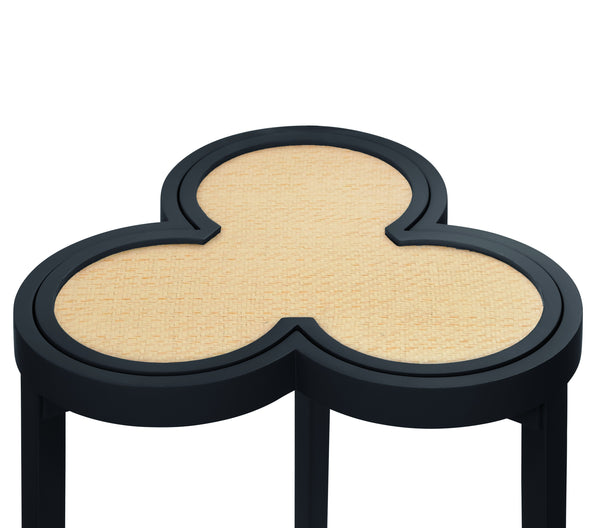 CLOVER CIGAR TABLE WITH REVERSIBLE LACQUER AND NATURAL GRASSCLOTH TOP IN MATTE NAVY LACQUER