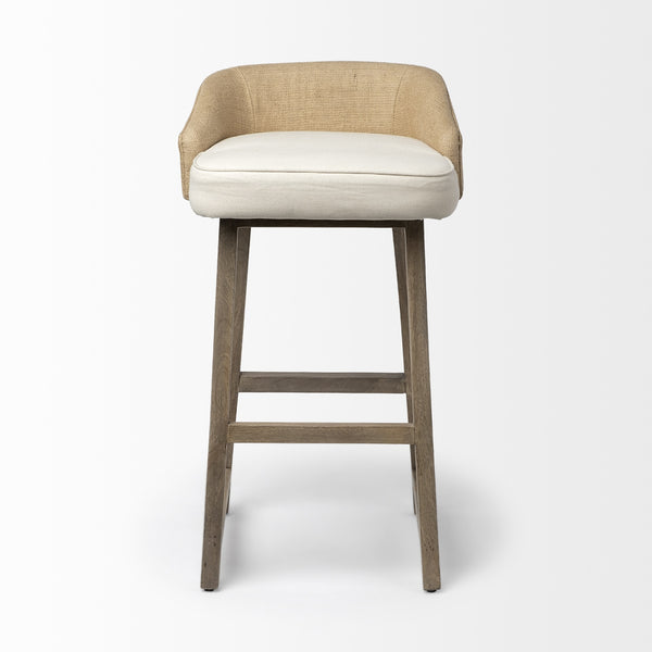 Monmouth 30.5" Seat Height Cream/Beige Fabric Seat Brown Wood Frame Bar Stool