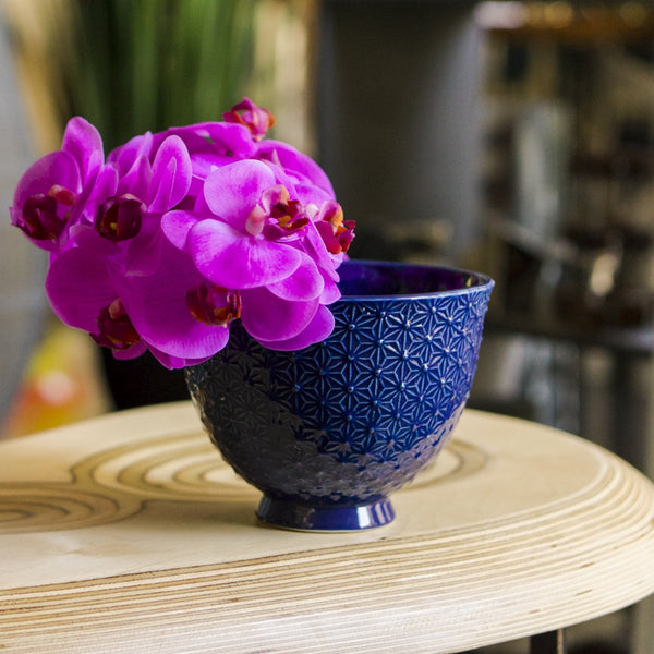 Fuchsia Orchids in Blue Delft Bowl