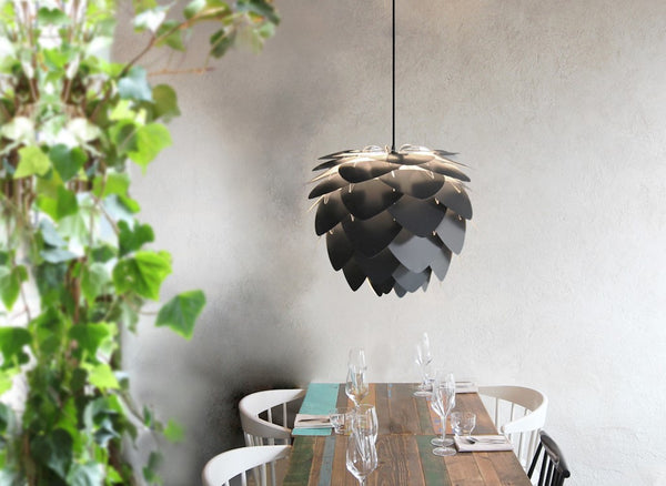 Aluvia Medium Hardwired Pendant in Anthracite with Black Cord