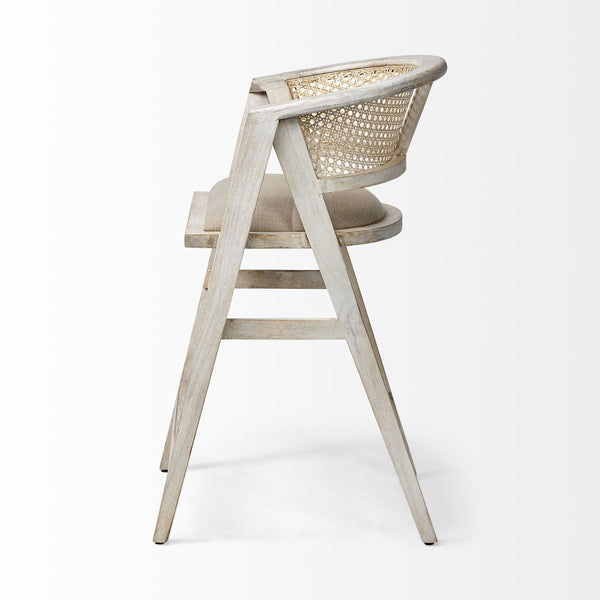 Tabitha 26.75" Seat Height Beige Fabric/Rattan Seat Blonde Wood Frame Counter Stool