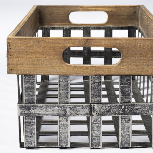 Chartrand Set of 2 Wood And Metal Open Crate Style Baskets