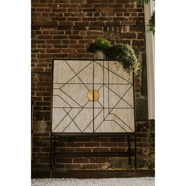 Moe's Shaws Cabinet Cream and Black Wood & Bone