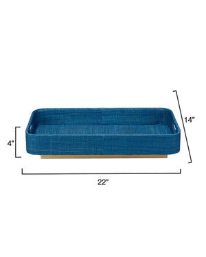 Utopia Footed Decorative Raffia Tray, Indigo