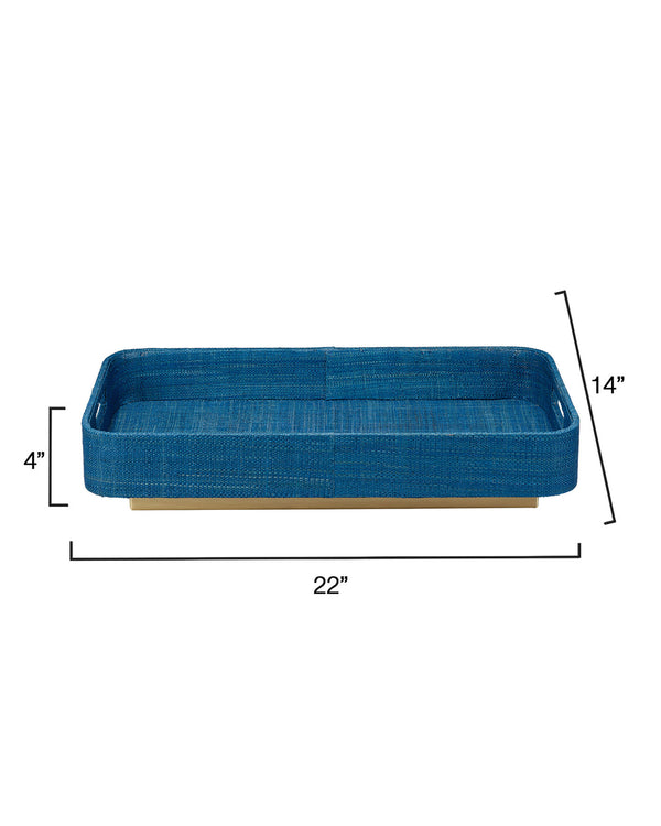 Utopia Footed Decorative Raffia Tray, Indigo