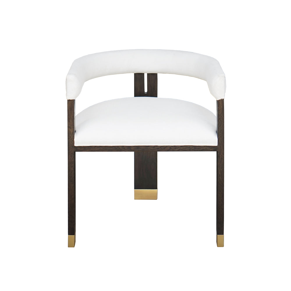 MODERN WOODEN ACCENT CHAIR WITH WHITE LINEN UPHOLSTERY