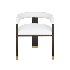 MODERN WOODEN ACCENT CHAIR WITH WHITE LINEN UPHOLSTERY