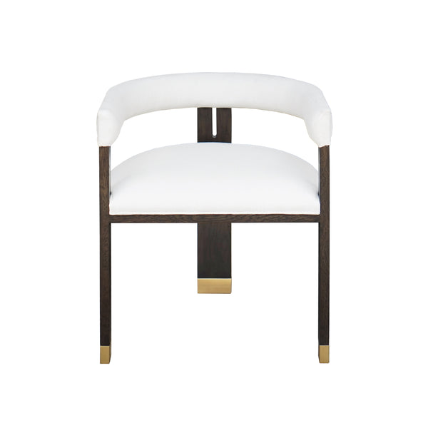 MODERN WOODEN ACCENT CHAIR WITH WHITE LINEN UPHOLSTERY