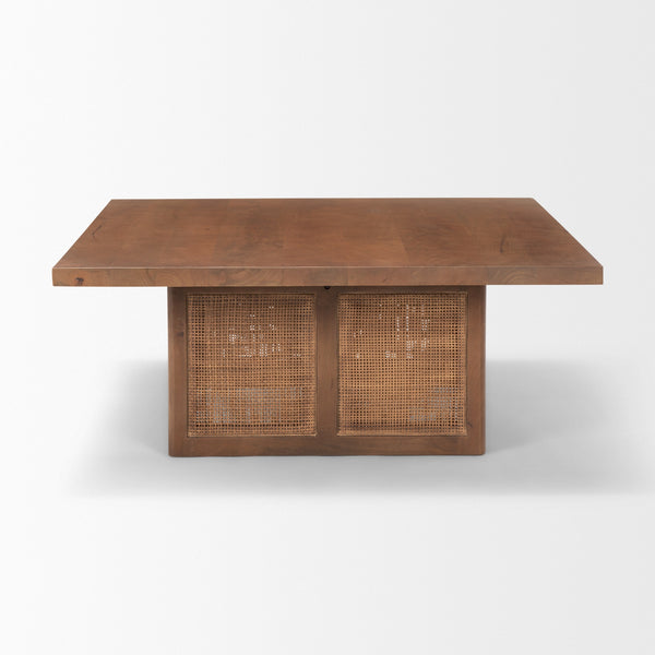 Grier  42" Square Medium Brown Solid Wood w/ Cane Coffee Table