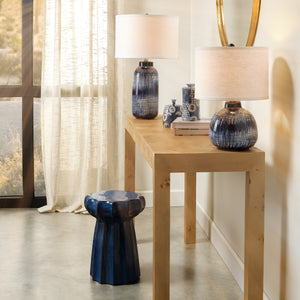 Batik Ceramic Table Lamp with Linen Shade