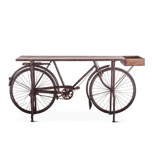 Industrial Teak Bicycle Console Table
