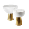 SMALL WHITE MARBLE BOWL WITH BRASS BASE