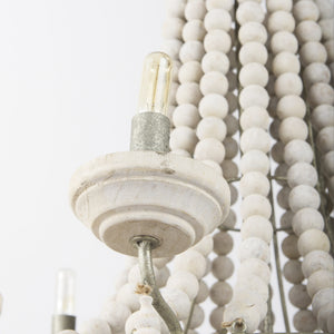 Phillum (29"x37") Silver Metal Chassis and White Wood Beaded Six Bulb Chandelier