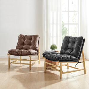 Oswald Faux Leather Tufted Accent Chair, Casa Brown