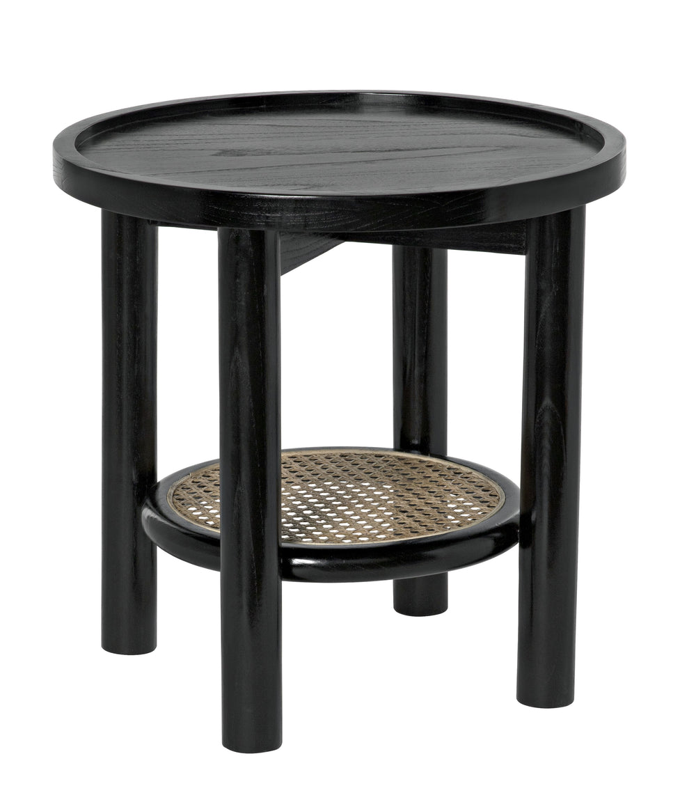Hide Away Sungkai/Mindi Side Table with Caning Detail in Charcoal Black