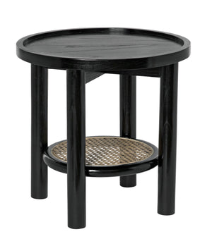 Hide Away Sungkai/Mindi Side Table with Caning Detail in Charcoal Black