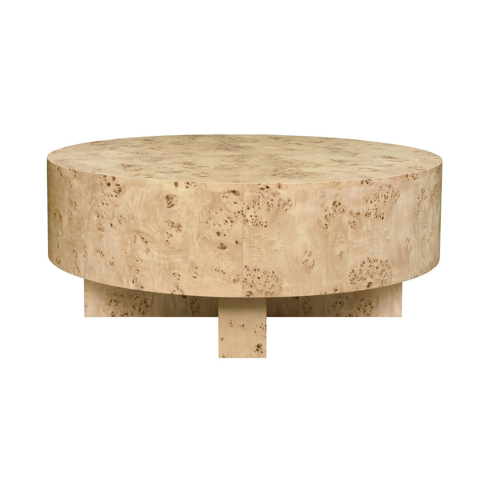 THICK TOP COFFEE TABLE WITH CROSS BASE IN BURL WOOD