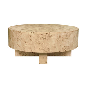 THICK TOP COFFEE TABLE WITH CROSS BASE IN BURL WOOD