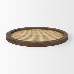 Silas Cane and Medium Brown Wood Round Tray
