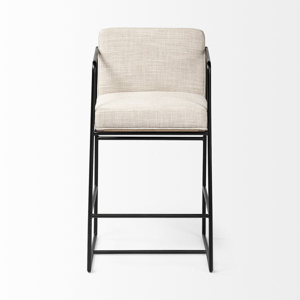 Stamford 36" Total Height Light Beige Upholstered Seat w/ Wood Back, Metal Frame Counter Stool