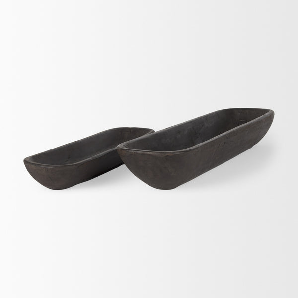 Athena Set of 2 Extra Large Black-Brown Reclaimed Wood Trays