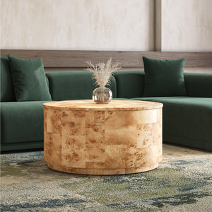 Arsenio Burl Wood Round Coffee Table, Natural Burl