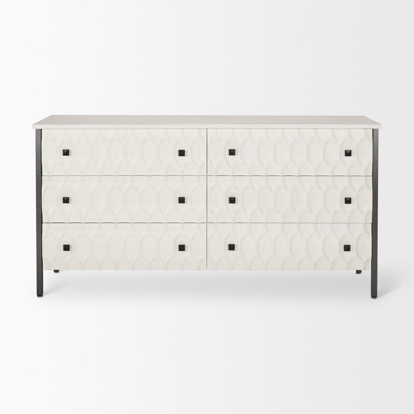 Savannah White Fir Veneer w/ Gray Metal 6-Drawer Sideboard