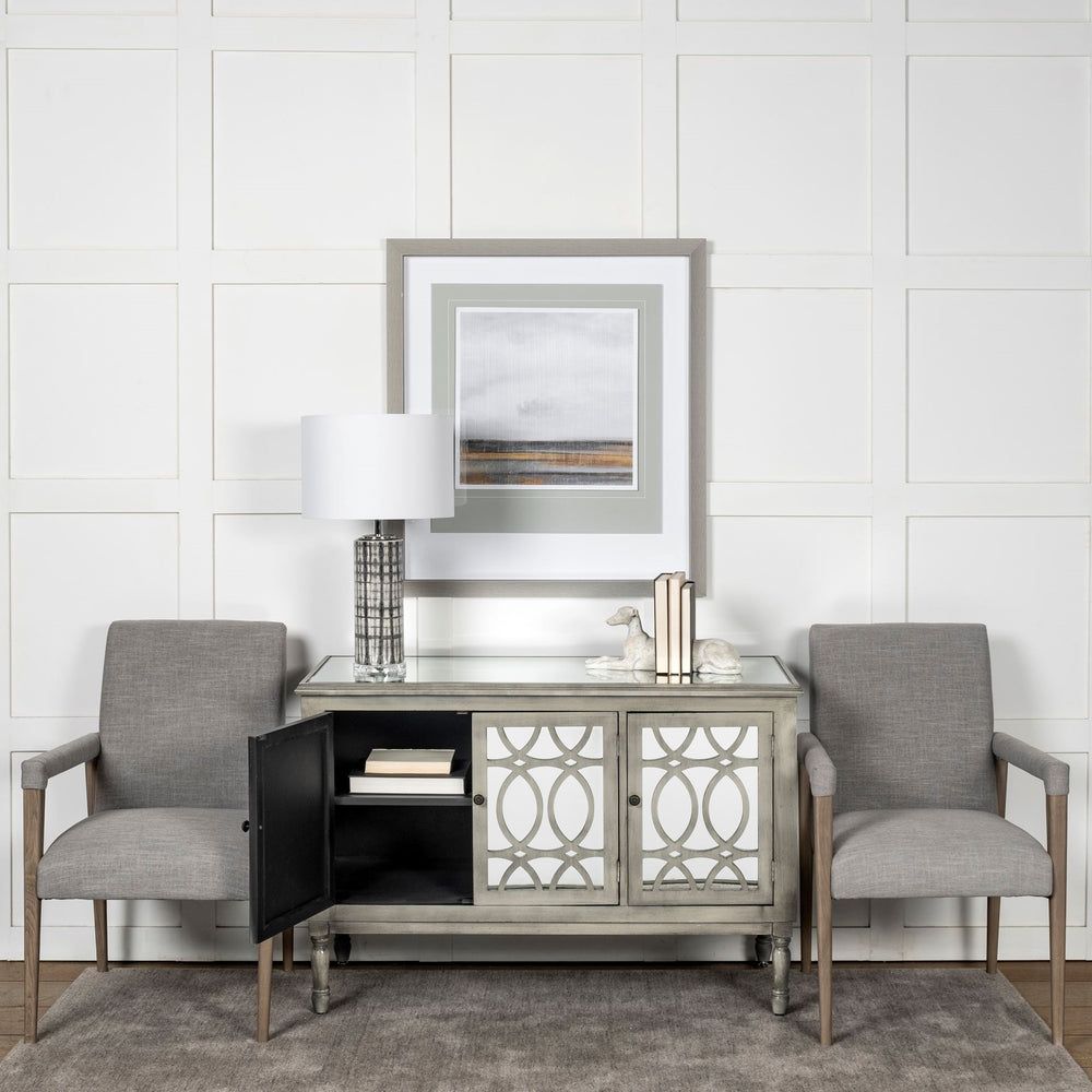 Palisades Grey Fabric Wrap Brown Wooden Frame Dining Chair