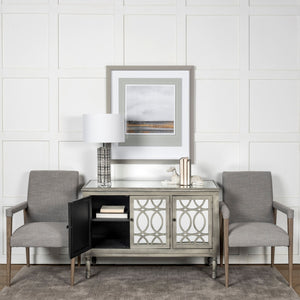 Palisades Grey Fabric Wrap Brown Wooden Frame Dining Chair