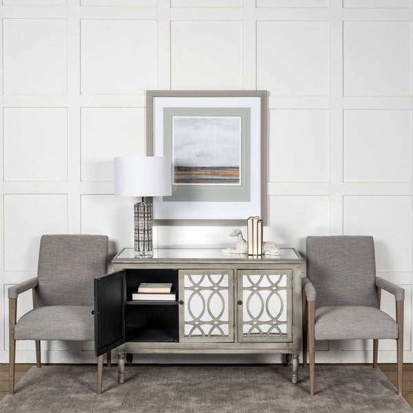 Palisades Grey Fabric Wrap Brown Wooden Frame Dining Chair