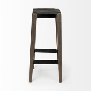 Nell 30" Seat Height Black Metal Seat & Foot Rest With Brown Wood Legs Stool