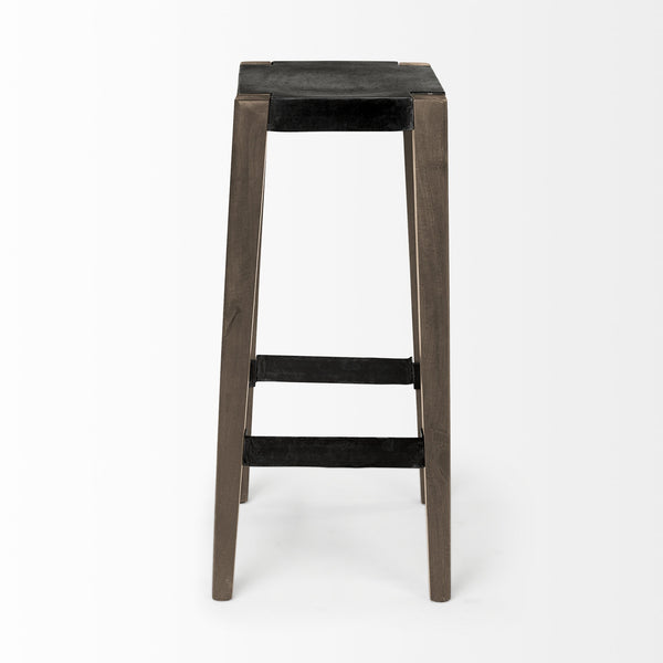 Nell 30" Seat Height Black Metal Seat & Foot Rest With Brown Wood Legs Stool