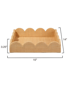 Wonderland Scalloped Small Decorative Raffia Tray, Natural