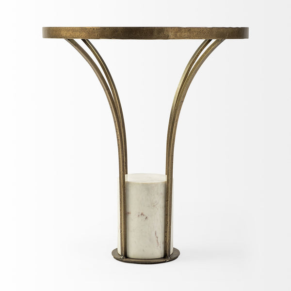Jacinta II 21" Round Glass Top Metal and Marble Pedestal End/Side Table