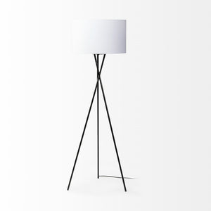 Ambrose 20.0L x 20.0W x 61.8H Black Metal W/White Fabric Shade Floor Lamp
