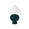 BULB SHAPE CERAMIC TABLE LAMP WITH WHITE LINEN COOLIE SHADE IN TEAL GREEN