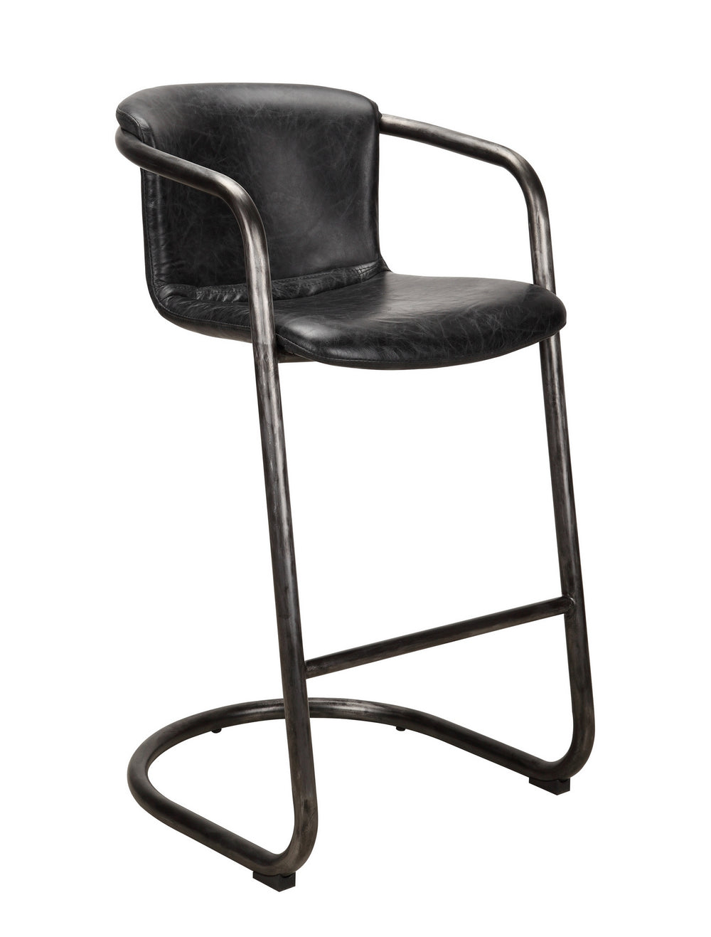 Moe's Freeman Barstool Set of 2 Onyx Black Leather
