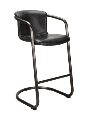 Moe's Freeman Barstool Set of 2 Onyx Black Leather