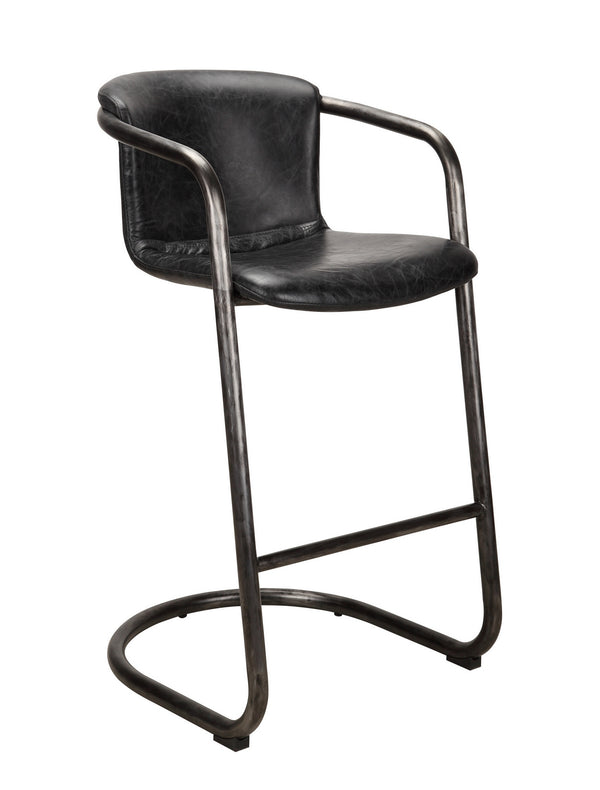 Moe's Freeman Barstool Set of 2 Onyx Black Leather