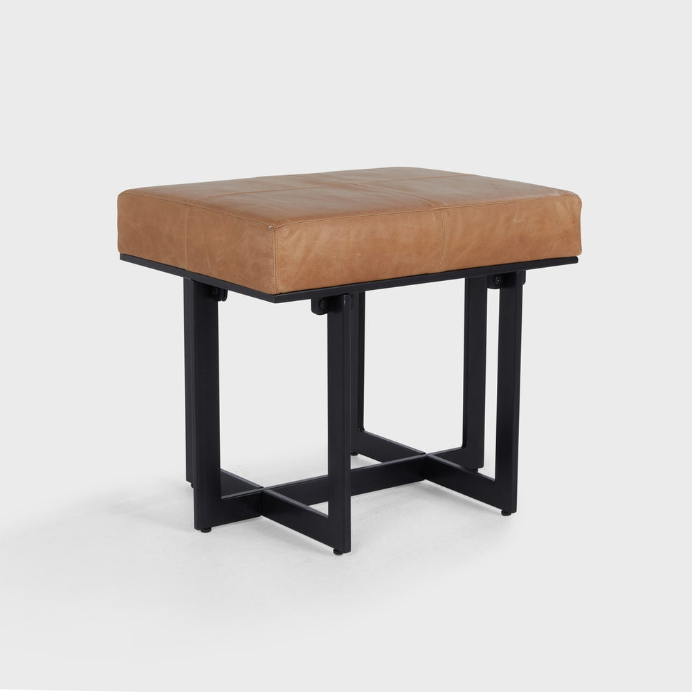 Calvin Leather Rectangle Stool with Black Metal Base - Sedona Brown