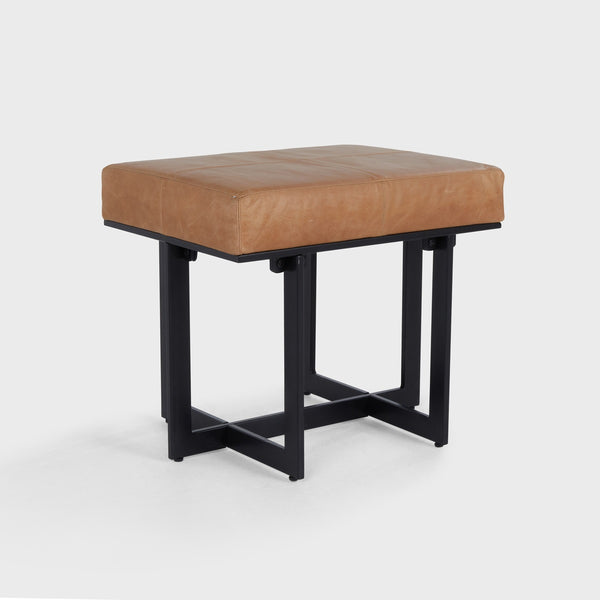 Calvin Leather Rectangle Stool with Black Metal Base - Sedona Brown