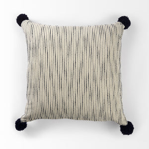 Krystal 20 x 20 Cream/Blue Pom Pom Decorative Pillow Cover