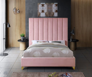 Glenda King Bed In Pink Velvet