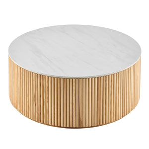 Ingrid Ceramic Top 39.5" Round Coffee Table, Marble/Natural