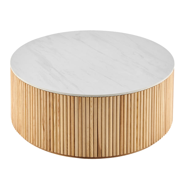 Ingrid Ceramic Top 39.5" Round Coffee Table, Marble/Natural