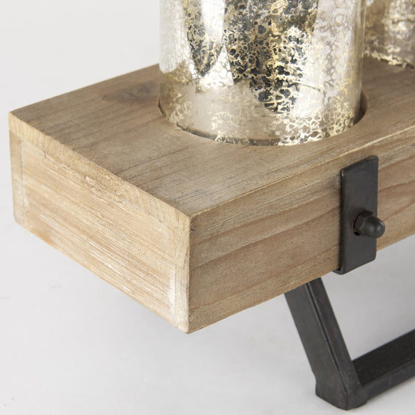 Benk Wood and Black Metal Five Cup Candle Holder
