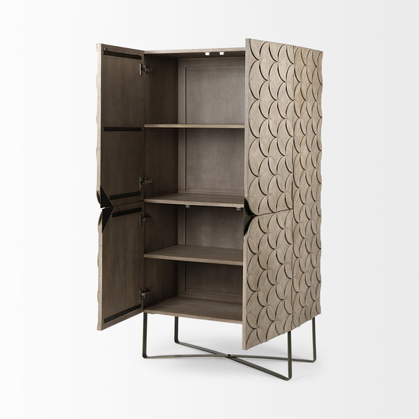 Excelsior II 68.1" H Light Brown Wood Gold Iron Base Storage Cabinet