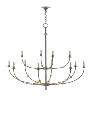 Balladier Chandelier In Hiroshi Gray & Contemporary Gold Leaf