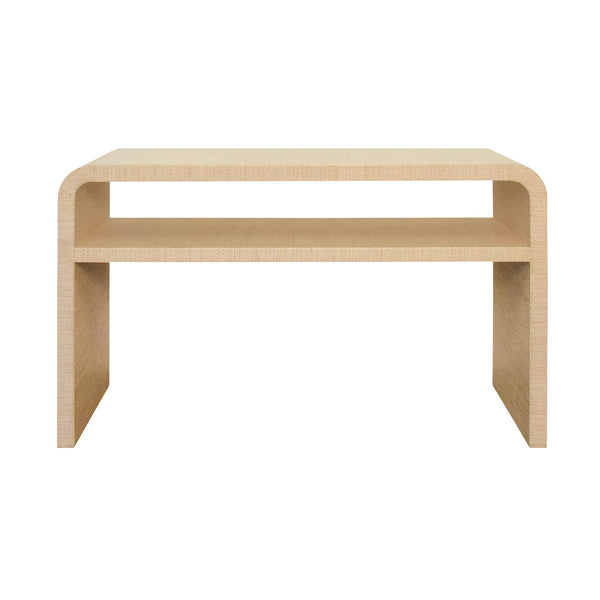 WATERFALL EDGE TWO TIER CONSOLE TABLE IN NATURAL GRASSCLOTH
