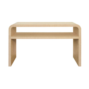 WATERFALL EDGE TWO TIER CONSOLE TABLE IN NATURAL GRASSCLOTH